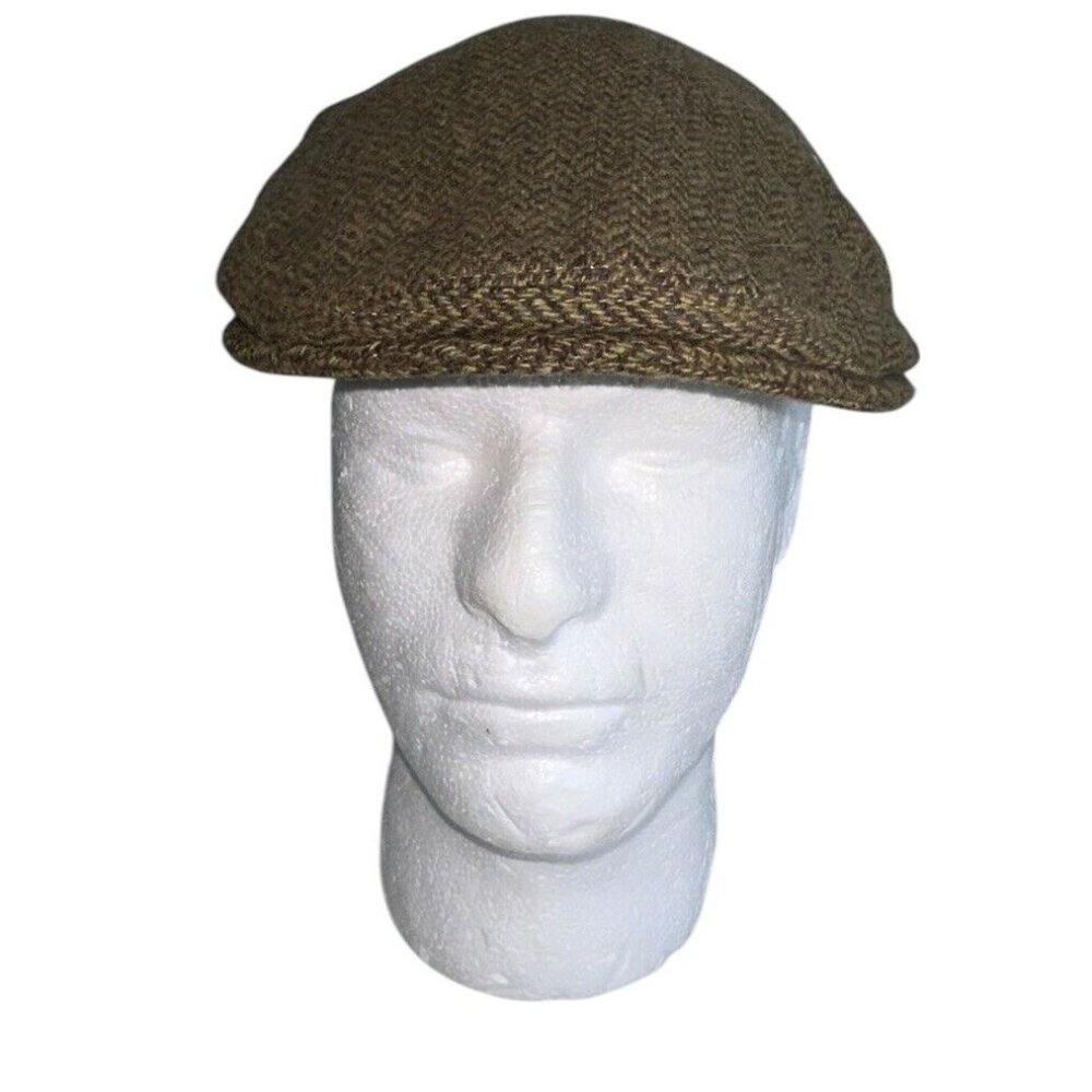 Vintage Kennedy Of Ardara Wool Newsboy Cap Sz M 7 Brown Herringbone Ireland